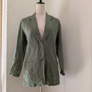 Vintage Khaki Green Linen Blazer / Chore Coat - Small